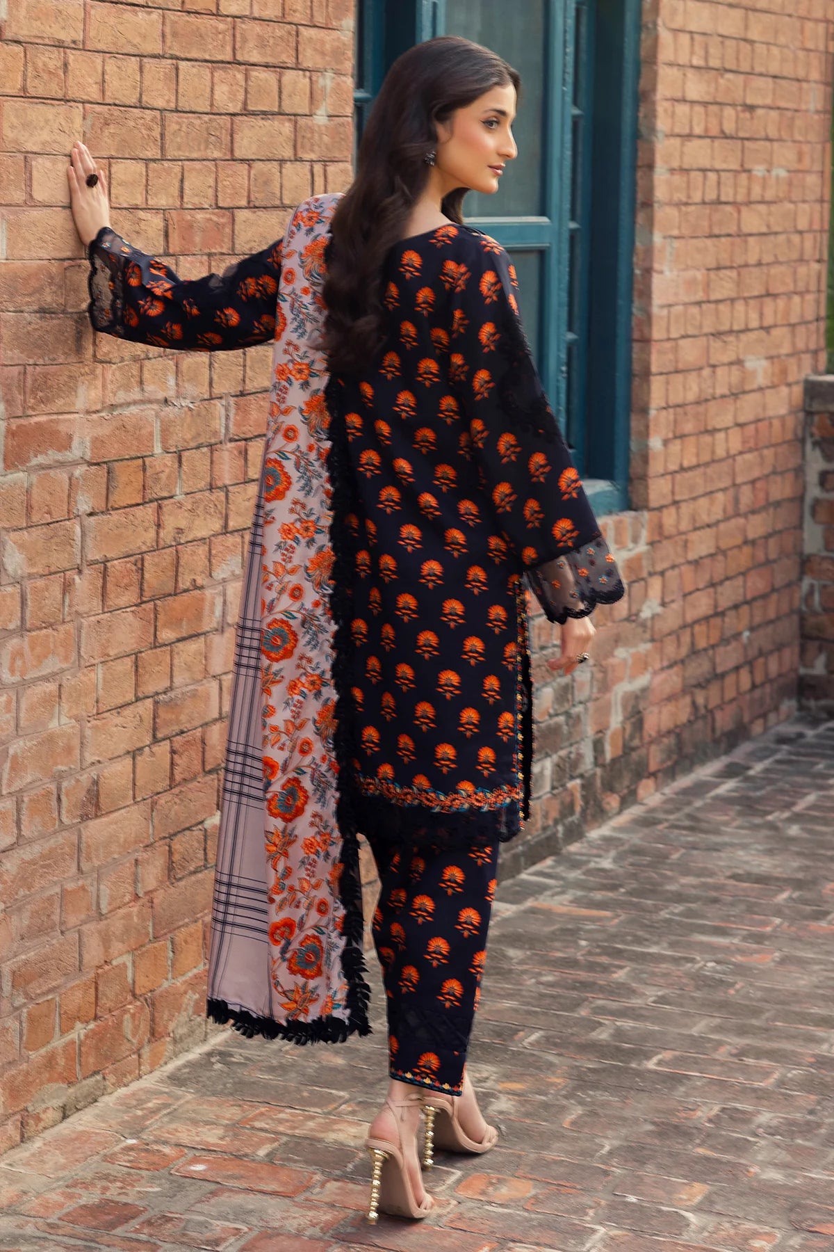 3-PC Embroidered Staple Shirt with Staple Shawl and Trouser